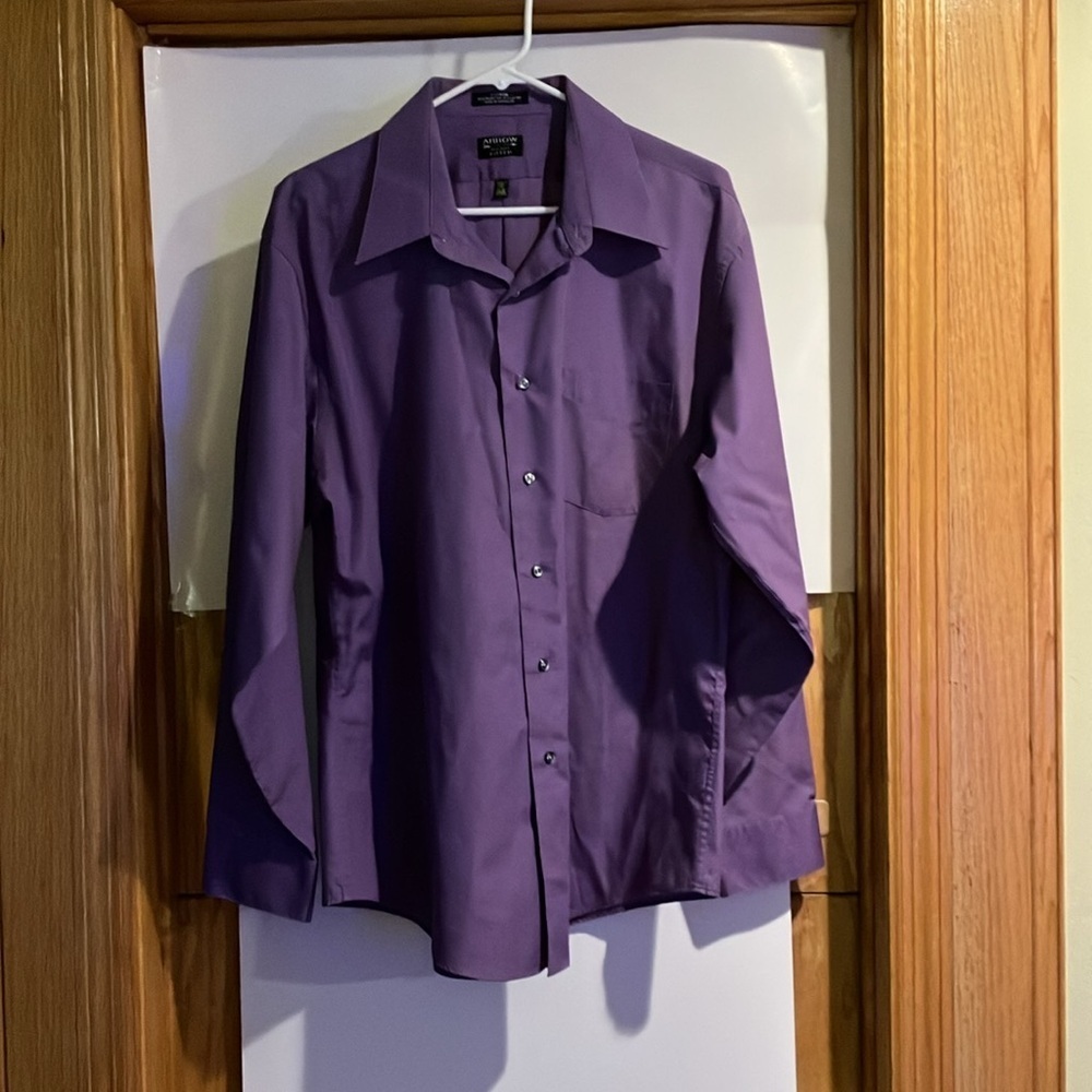 Arrow Men’s Long Sleeve Sz 17 1/2 (XL)Purple Fitted Button up Shirt collared EUC